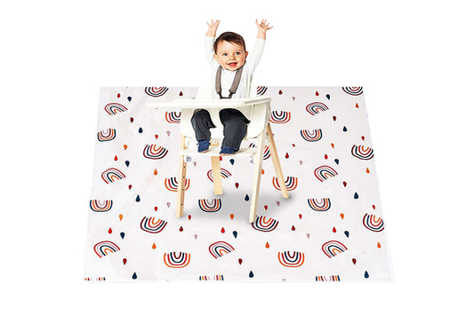 Washable Portable Baby Splat Mat For Under High Chair Arts Anti-Slip Floor Protector-Rainbow