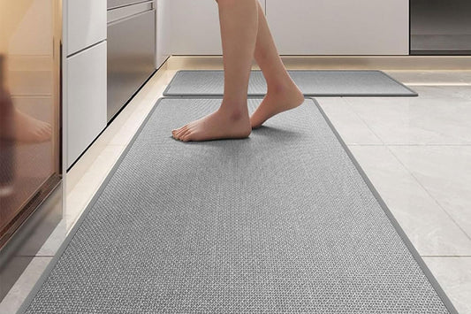 2Pcs Set 45x70cm and 45x120cm Non Slip Kitchen Runner Rug Absorbent Kitchen Floor Mat for Home Door Mats-Grey