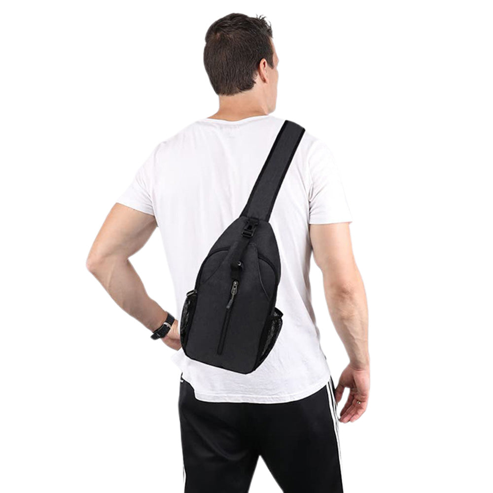 Water-Resistant Crossbody Bag Travel Sling Shoulder Bag with Multiple Compartments Headphone Port Black