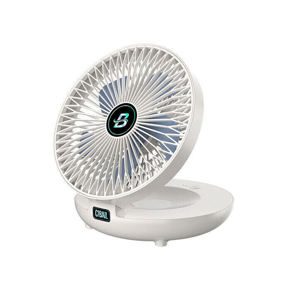 3-Speed Adjustable Air Circulator Fan Foldable Wall Hanging Fan Rechargeable Desktop Cooling Fan White