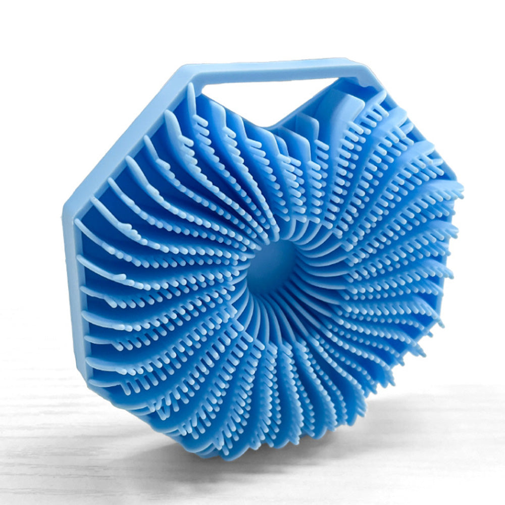 Silicone Body Scrubber Exfoliating Shower Brush with Anti-Slippery Handles Bathing Tool Blue