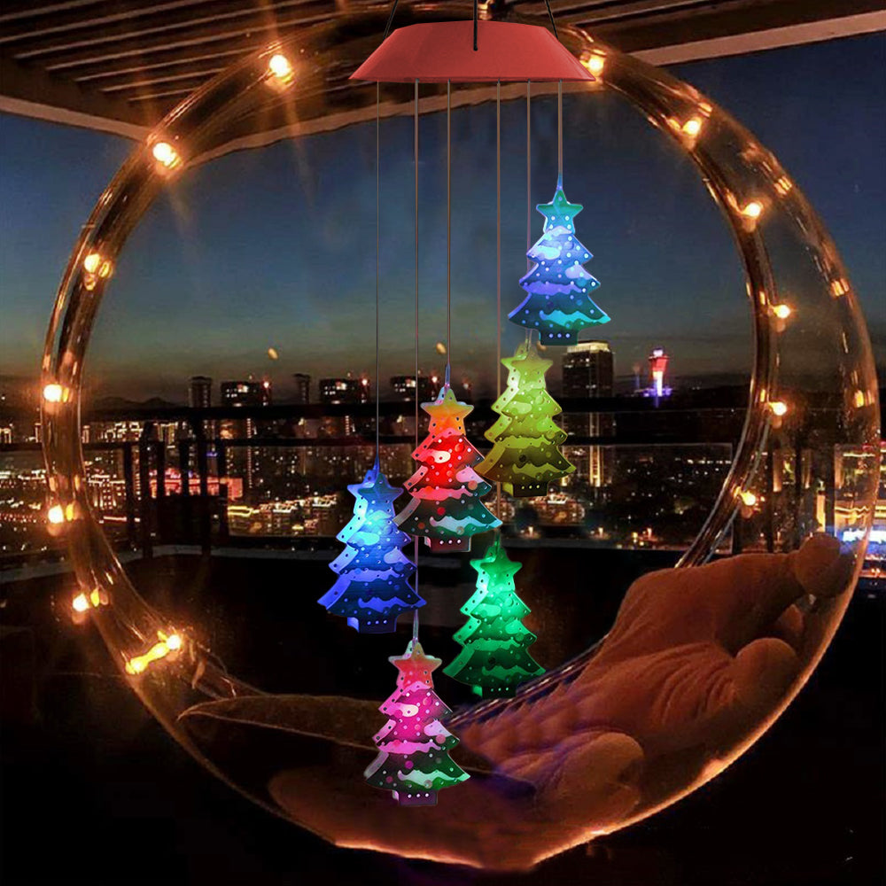 2pcs LED Solar Christmas Tree Wind Chime Lights -Red