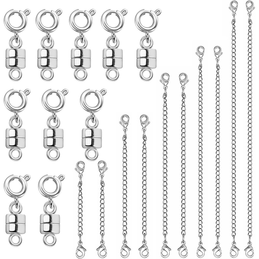 20Pcs Set Necklace Extenders and Clasps for Bracelet Chain Extension Jewelry Repair Kit White