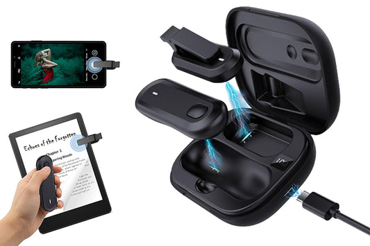 Wireless Remote Control Page Turner for Kindle with LED Display Charging Case Bluetooth Camera Shutter for TikTok Videos and Ebooks Kindle Reading