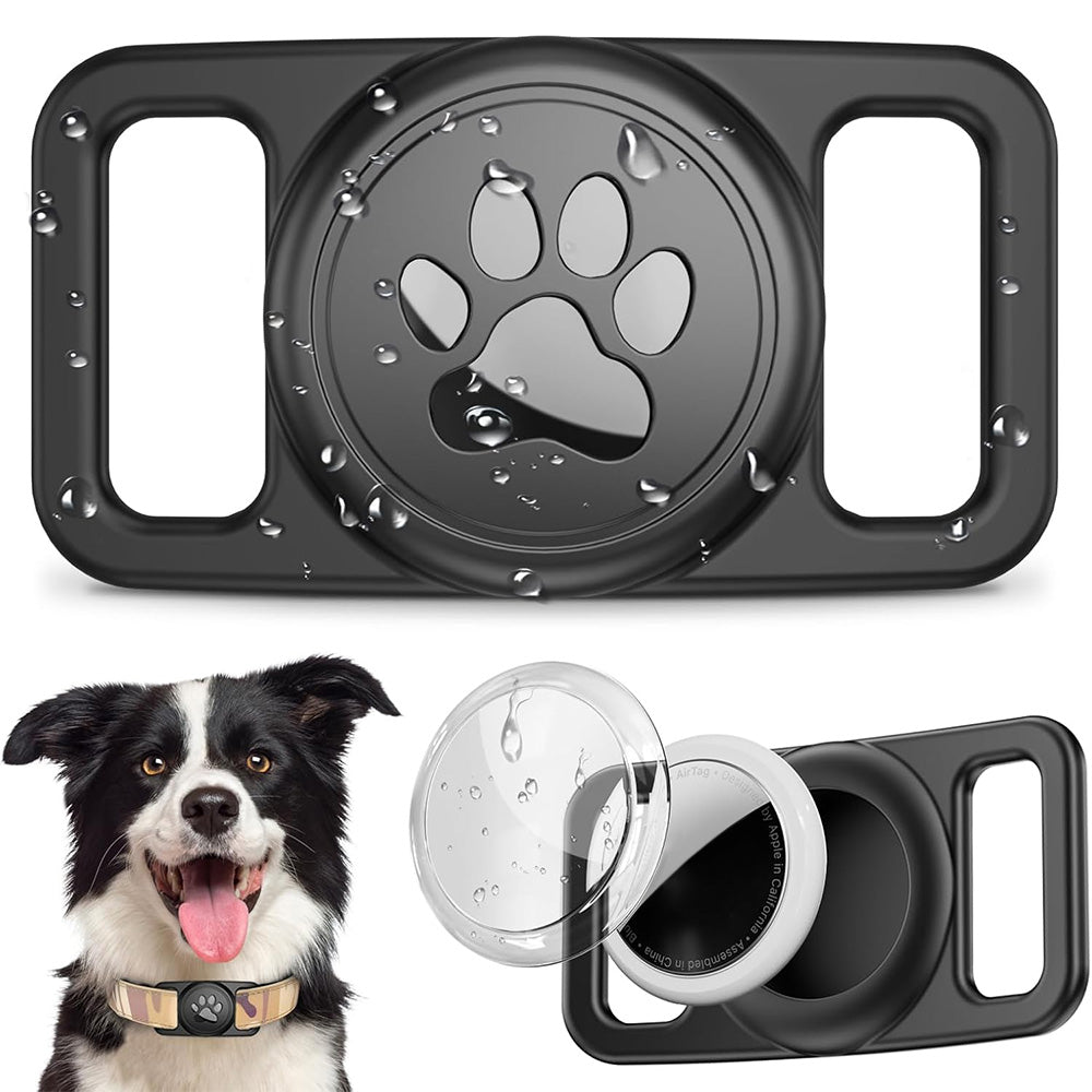 2PCS Waterproof Silicone Dog Collar Holder for Apple AirTag Black