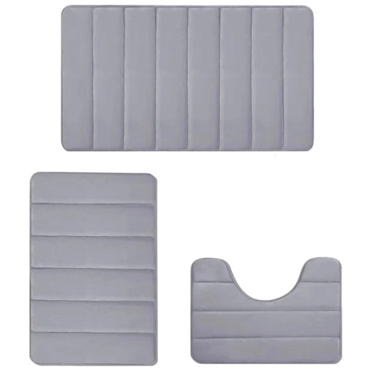 3 Pieces Set Water Absorption Bathroom Floor Mats Non-Slip Bath Mats Light Gray