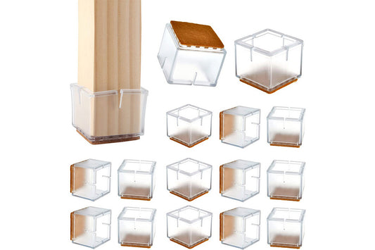 16Pcs Chair Leg Floor Protectors Silicone Soft Square Round Covers Felt Bottom Silicone Pads with Glide Pads-Square