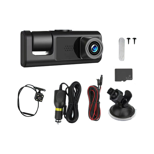 3 Channel Dash Cam Front and Rear Inside 1080P Full HD 170 Degree Wide Angle Dashboard Camera with 32GB SD Card