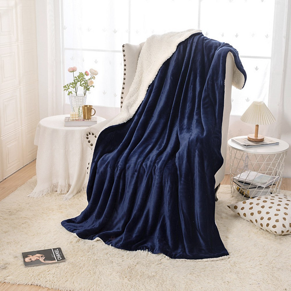 Soft Double-Sided Throw Blanket  Fuzzy Warm Reversible Blanket for Couch Bed Sofa Navy