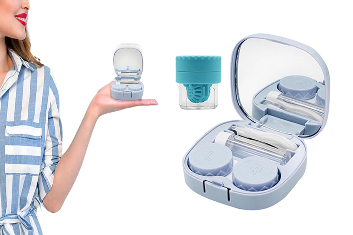 Manual Contact Lens Cleaner Washer Portable Contact Lens Cleaning Box-Blue