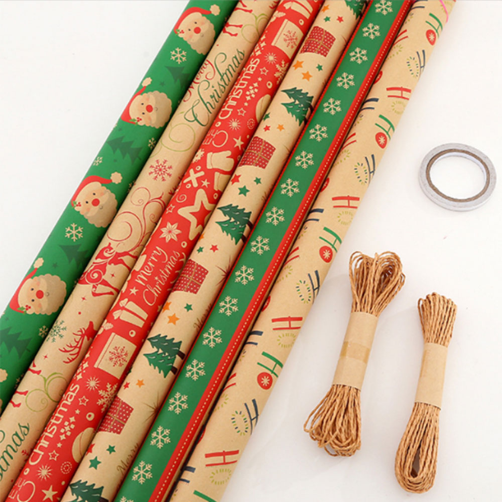 12 Sheets Christmas Wrapping Paper with Jute String Cute Xmas Wrap Kit