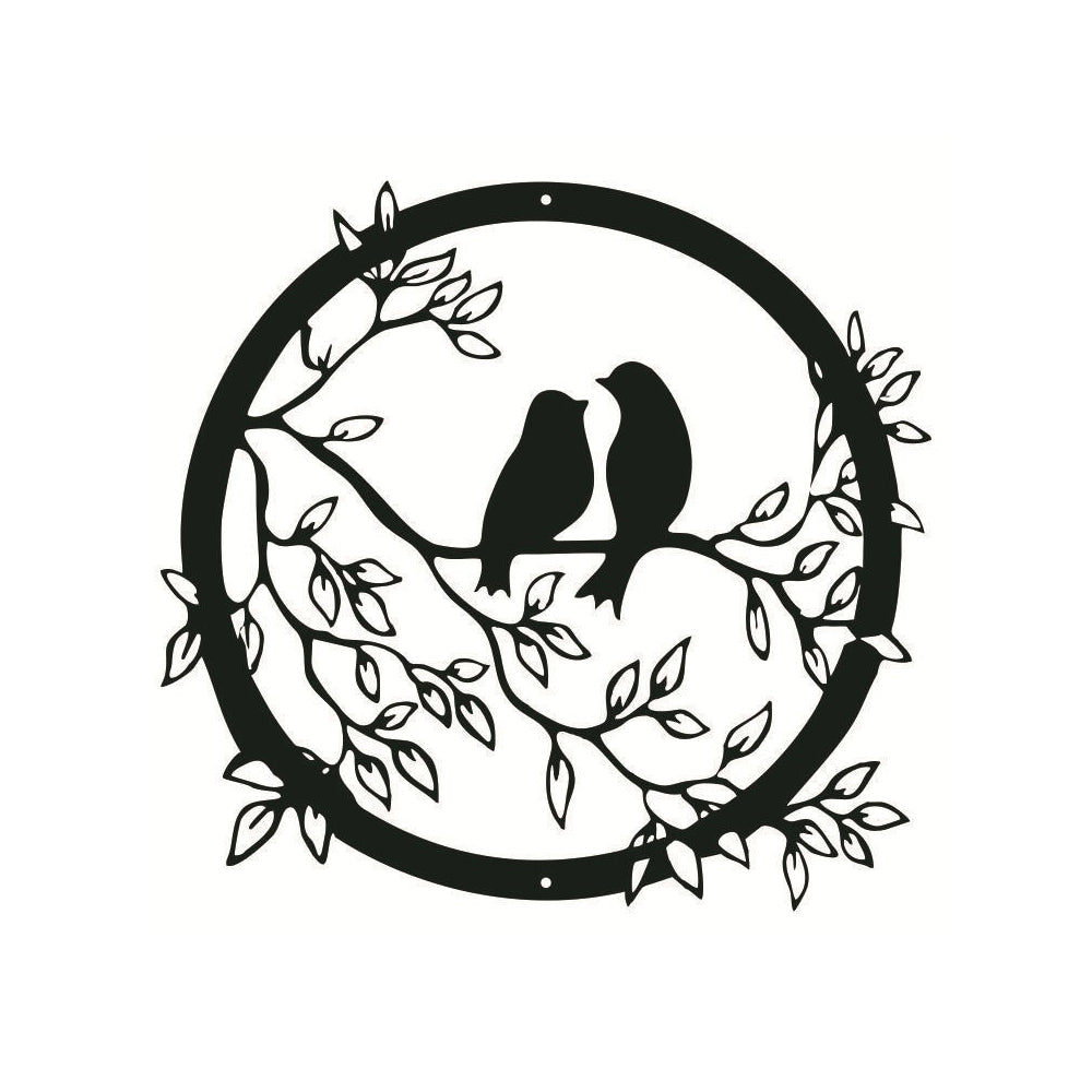 Bird on Tree Branch Metal Silhouette Wall Art -Black