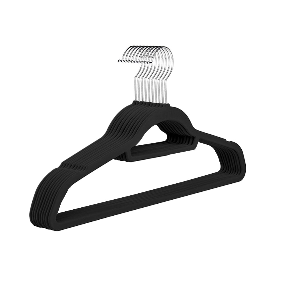 10Pcs Flocked Clothes Hanger Anti-Slip Hanger with 360 Degrees Swivel Hook for Suits Dresses Shirts Black