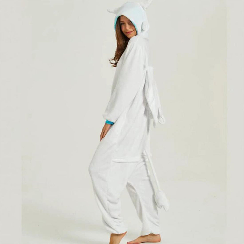 Adult Onesie Hoodie Animal Costume Pajamas Winter One-Piece Cosplay Sleepwear White