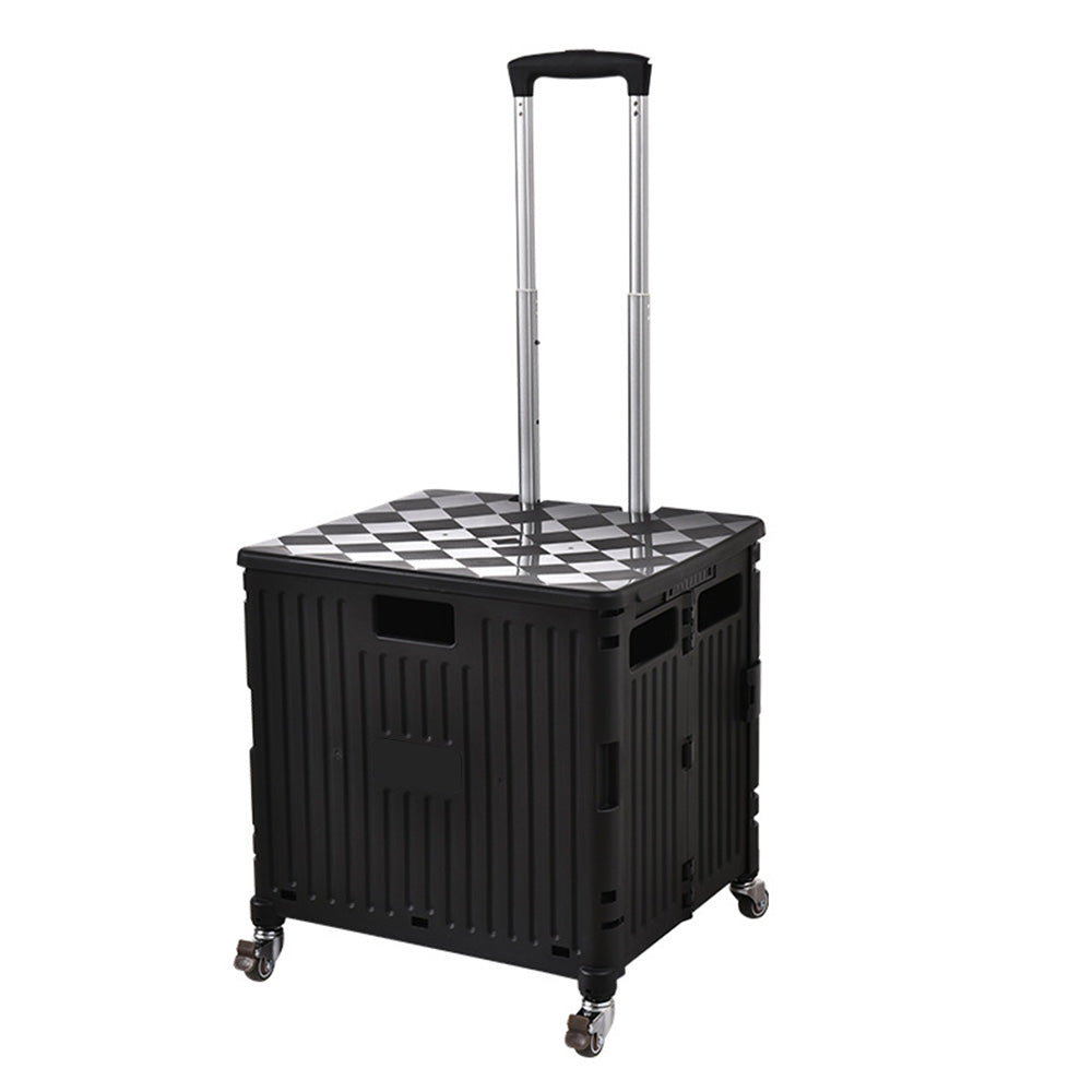 65L Folding Utility Cart Portable Rolling Crate Handcart Shopping Trolley with Lid Black