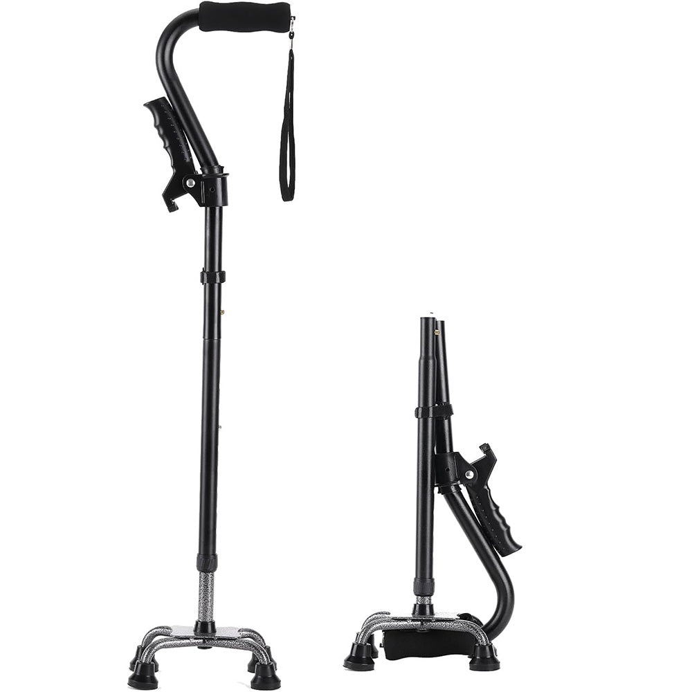Adjustable Walking Cane with Foldable 4-Pronged Base for Seniors