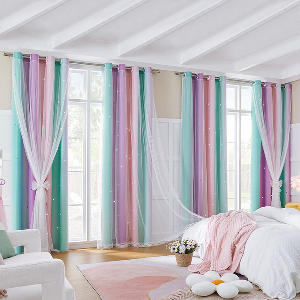 Double-Layer Colorful Curtain Single Panel Light Blocking Curtain Room Decor