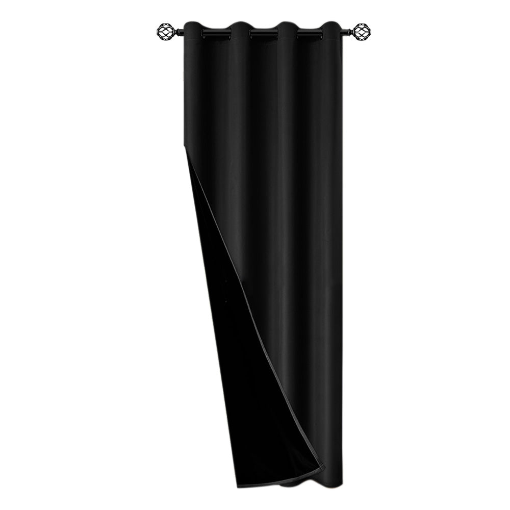 100% Blackout Curtain Panel with Black Liner �Heat & Light Blocking Black