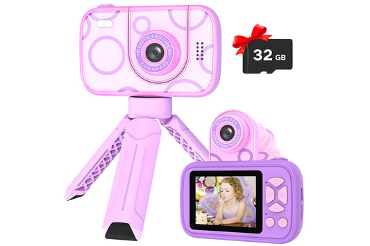 32GB Camera Toys for Boys Girls 1080P HD Digital Camera with Flip up Lens for Selfie and Video Christmas Birthday Party Gifts-Purple