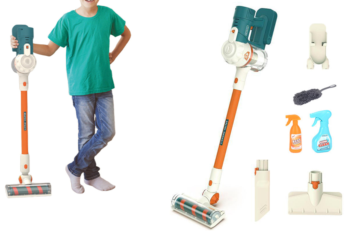 3-in-1 Kids Vacuum Cleaner Toy with Lights Sounds Pretend Role Play House Cleaning Set