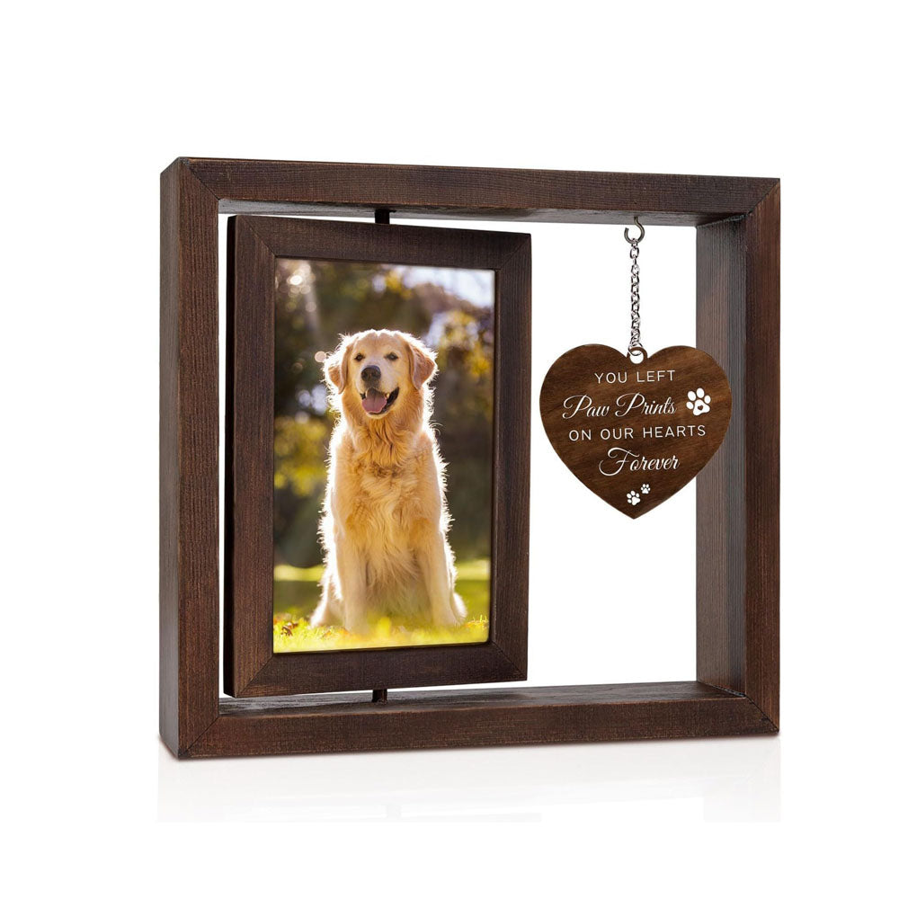 Pet Memorial Photo Frame for Dogs Cats Rotating Wooden Picture Frame