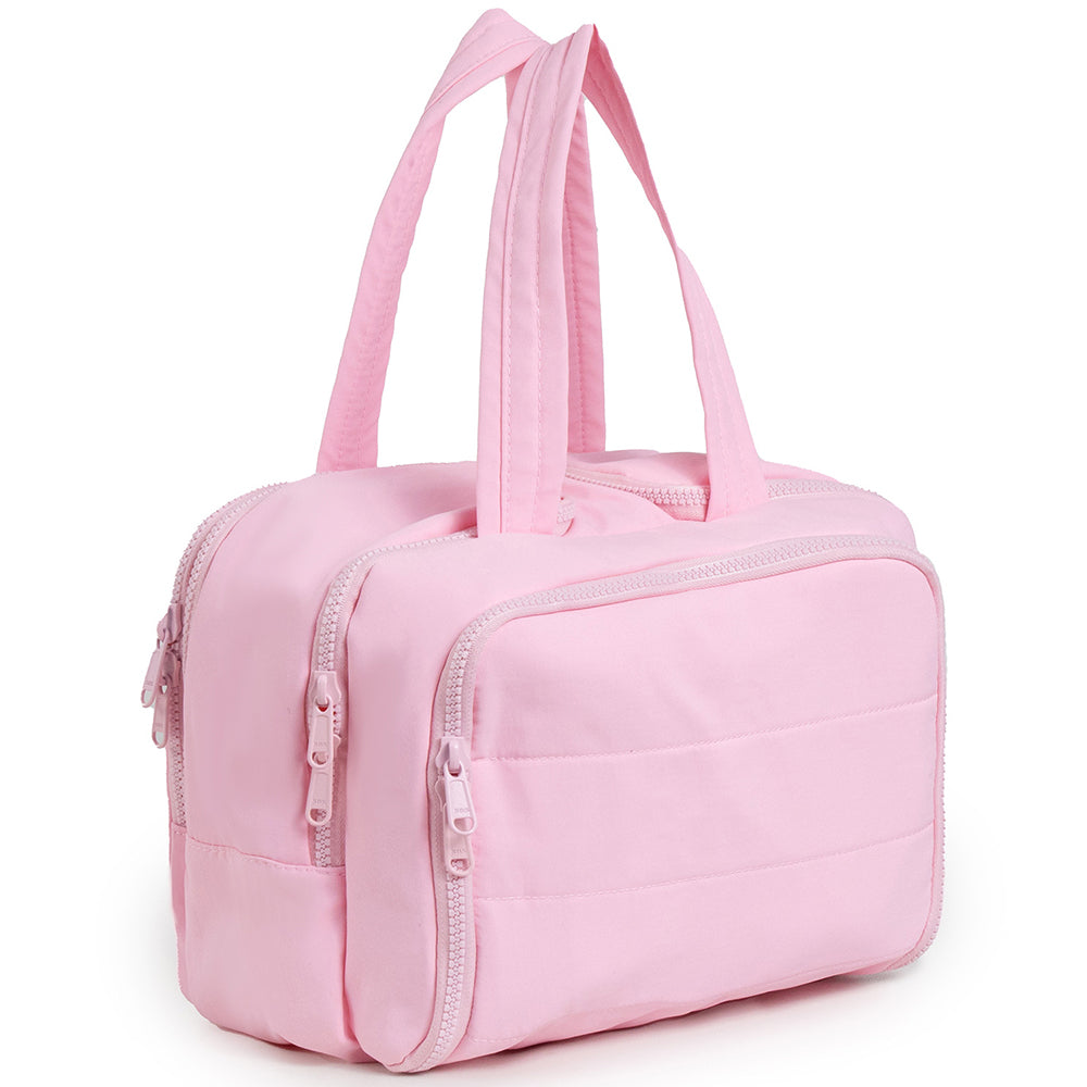 Travel Toiletry Bag Wide-open Makeup Bag Organizer with Handle Pink