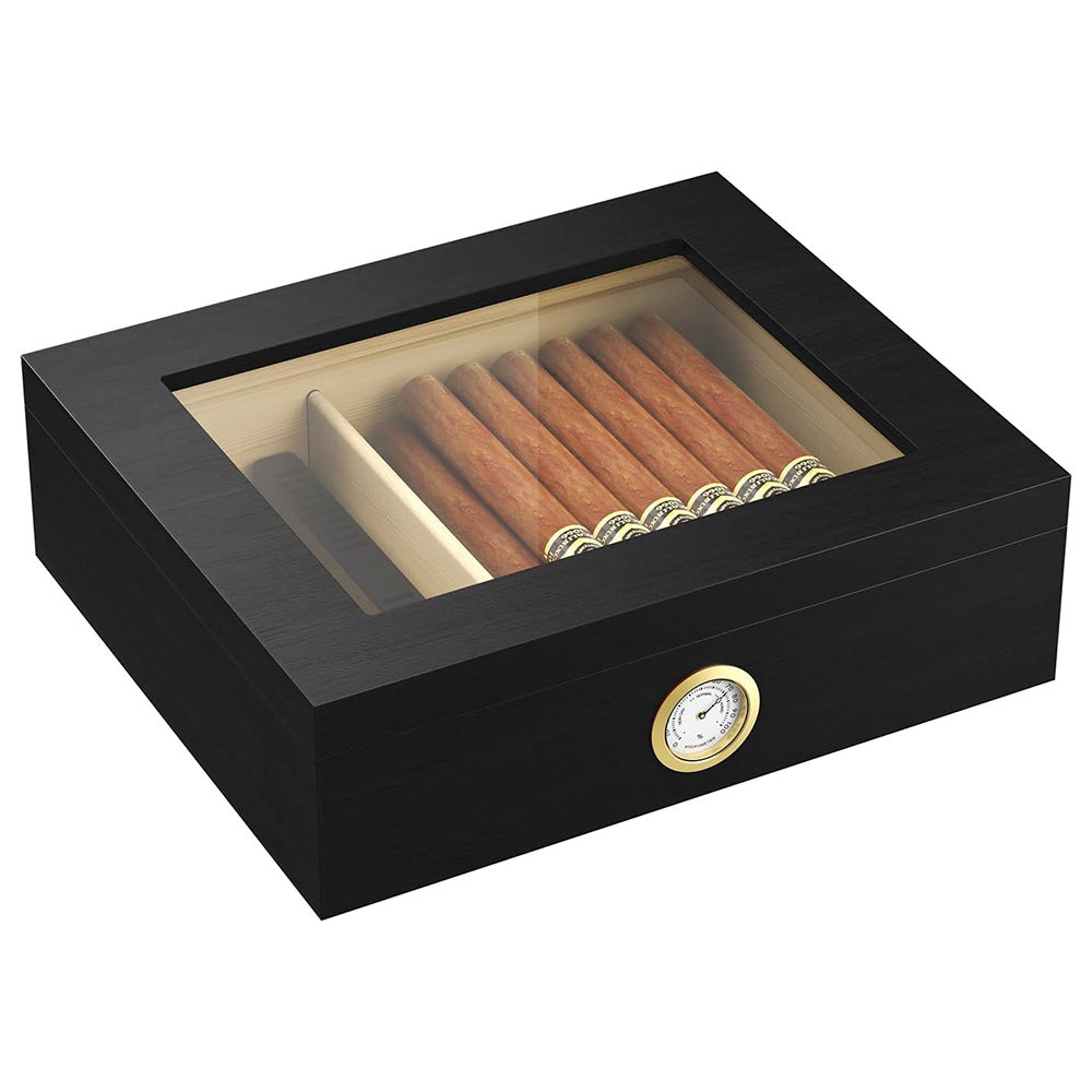 For 10 Cigars Cigar Humidor Desktop Box with Humidifier and Hygrometer Black