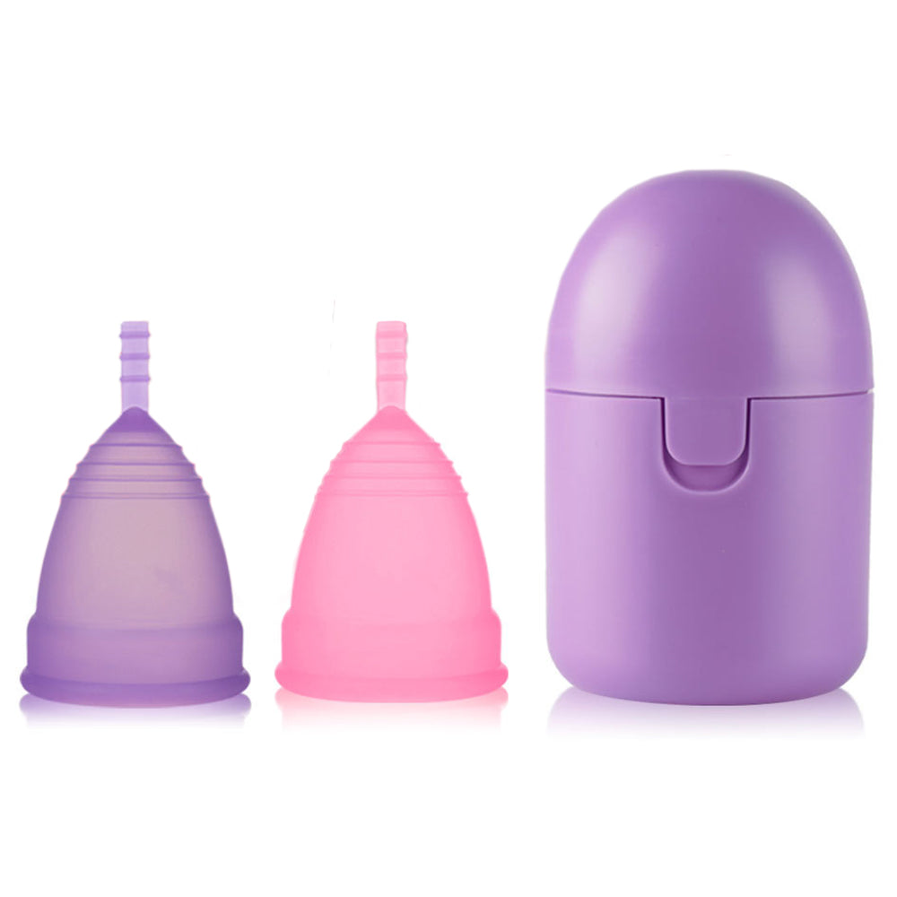 2Pcs Set Silicone Menstrual Cups Foldable Feminine Menstruation Period Cups