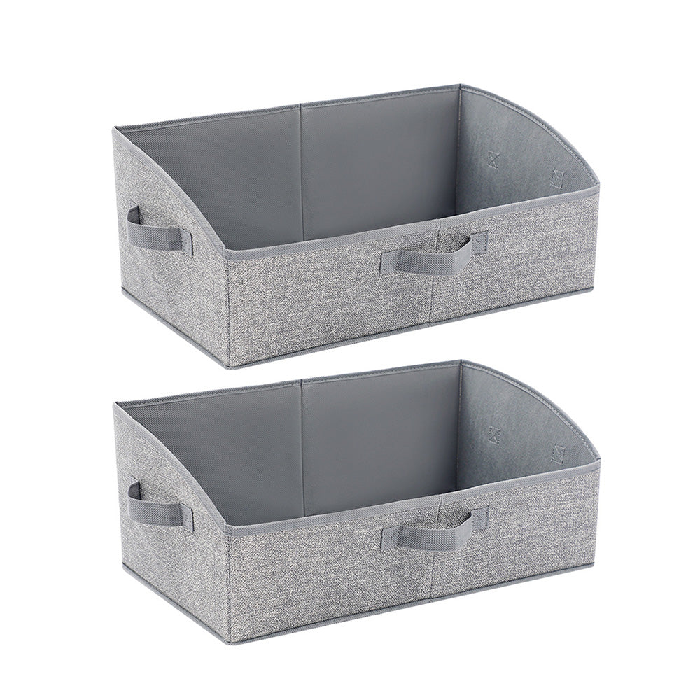 2Pcs  Storage Bin with Handles Large Capacity Closet Shelf Organizer for Clothes Blanket Hats Grey