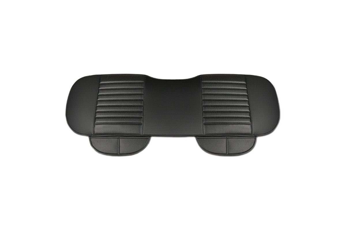 Faux Leather Rear Car Anti-Slip Bench Seat Protector Mat With Storage Pockets-Black
