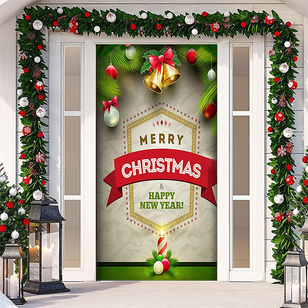 Christmas Door Cover Background Cloth Porch Backdrop Banner for Home Holiday Party Decoration Style 1