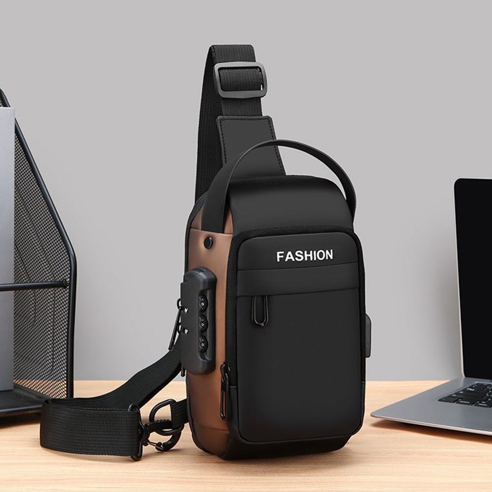 Anti-theft Crossbody Bag for Mern Password Sling Chest Pack with USB Port Black
