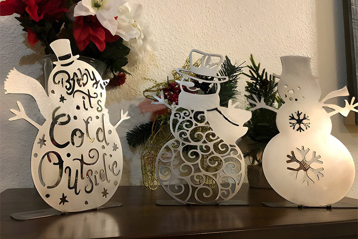 3Pcs Set Silvery Metal Christmas Snowman Home Interior Living Room Craft Ornaments Christmas Decor