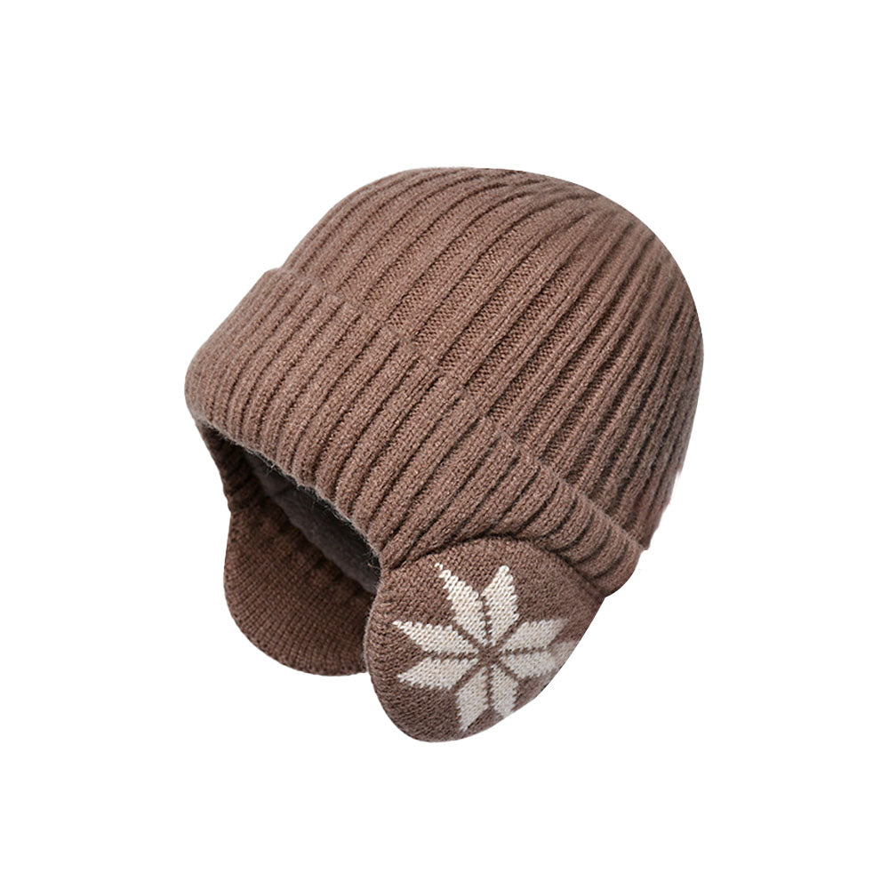 Unisex Winter Knit Earflap Beanie Hat Warm Ear Flap Hat with Knit Brimmed Ski Cap Coffee