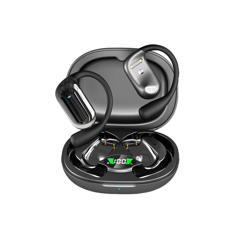Wireless Bluetooth 5.4 Earbuds Touch Control Earhook Earphones Sports Earbuds with Digital Display Case Black