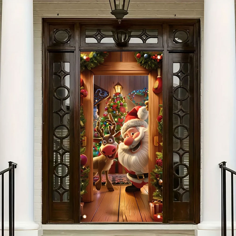 180x90cm Christmas Door Background Cloth Party Decor Hanging Door Curtain Cover Style 1