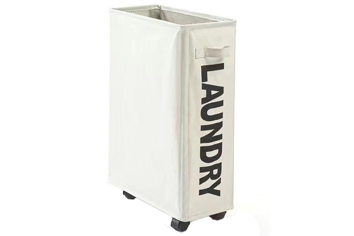 Foldable Laundry Washing Clothes Storage Bag With Universal Wheels-Beige