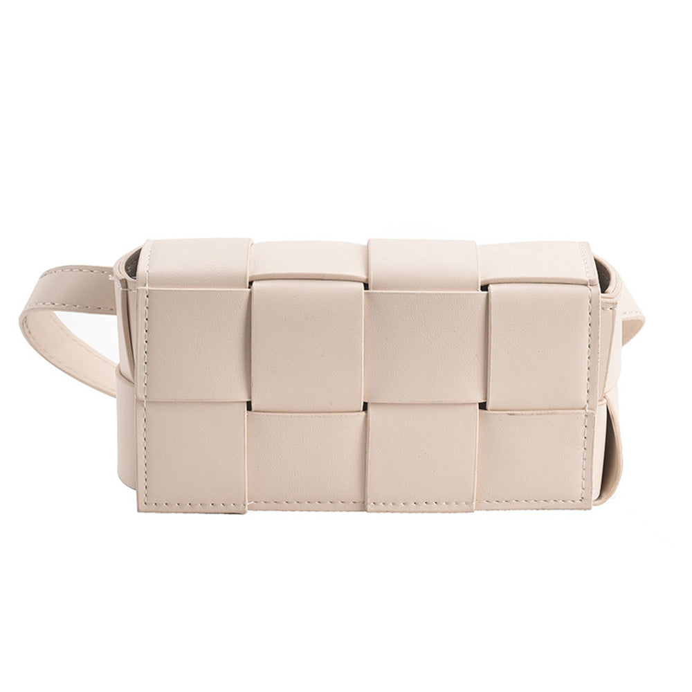 PU Leather Woven Style Crossbody Bag Small Shoulder Fanny Pack for Women Beige