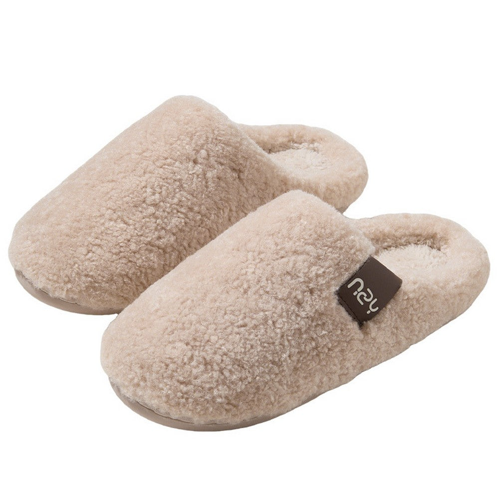 Women's Fuzzy Slip-on Slippers Comfy Lightweight House Scuff Slippers Closed Toe-Beige