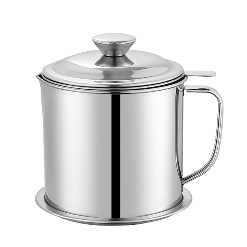 1.8L Stainless Steel Oil Filter Pot Bacon Grease Filter Can Oil Storage Container with Strainer Mesh Dust-proof Lid