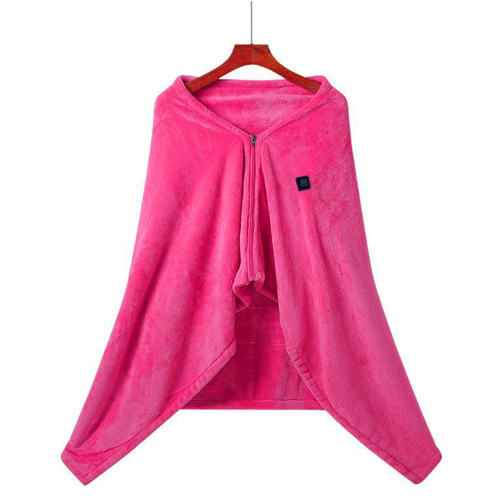 Portable Heated Blanket USB Charging Plush Warm Shawl Wearable for Home Office -Pink