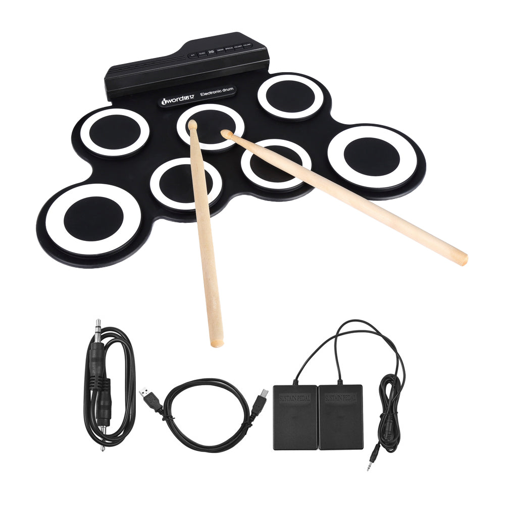 7-Pad Electronic Drum Set Roll-up Drum Practice Pads for Kids White