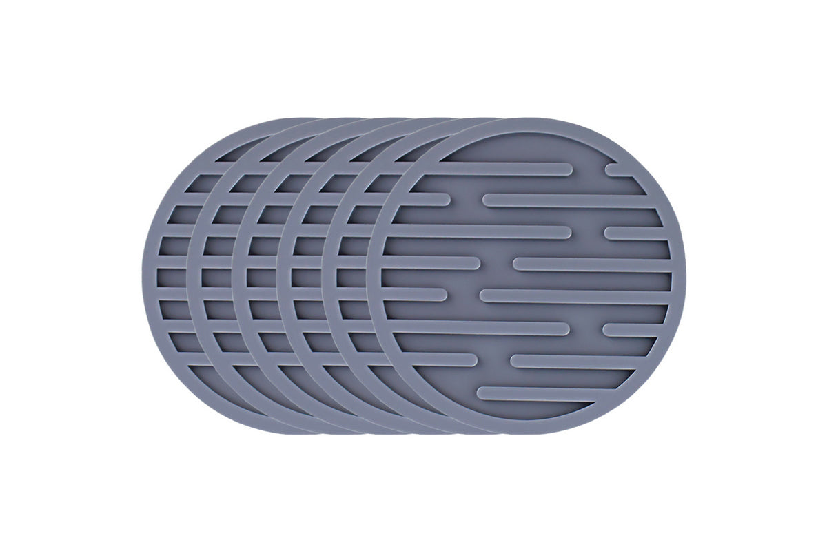 6Pcs For Home Decor Non-Slip And Non-Stick Round Silicone Absorbent Scald-Proof Drink Coasters-Grey