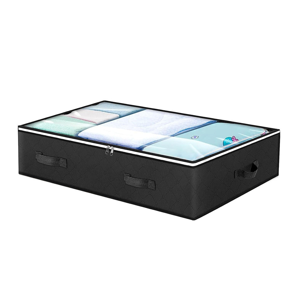 2 Pack Under Bed Zipper Storage Containers 90L Collapsible Closet Organizer Bins with Clear Window Black
