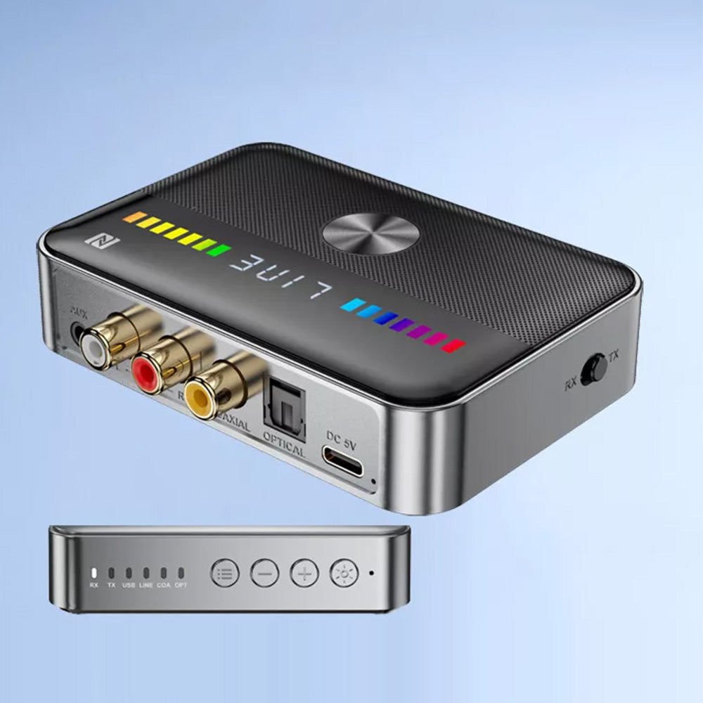Wireless Bluetooth 5.3 Audio Transmitter Receiver 2-in-1 Audio Adapter with LED Display AUX RCA Coaxial Optical USB Input