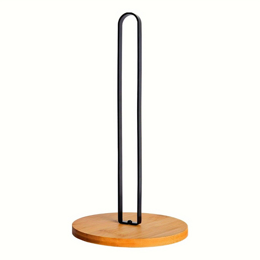 Freestanding Paper Towel Holder with Non-Slip Wood Base for Countertop Black