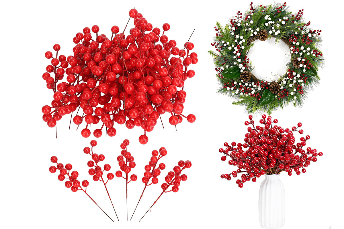 32PCS Christmas Berries Stems Artificial Red Berry Stems for Christmas Tree Ornaments Crafts Holiday and Home Decor