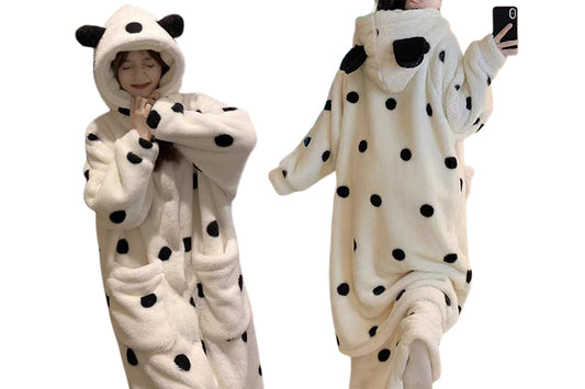 Women Hooded Pajamas Winter Sleepwear Plush Onesie Pajama with Pockets