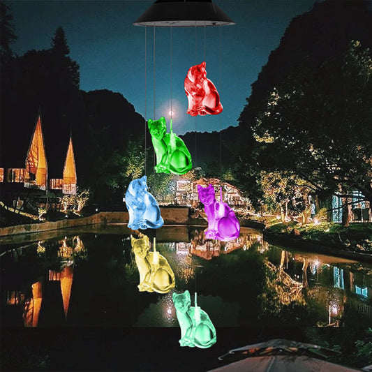 Solar Wind Chimes Color Changing Cat Wind Chimes Decoration Lights