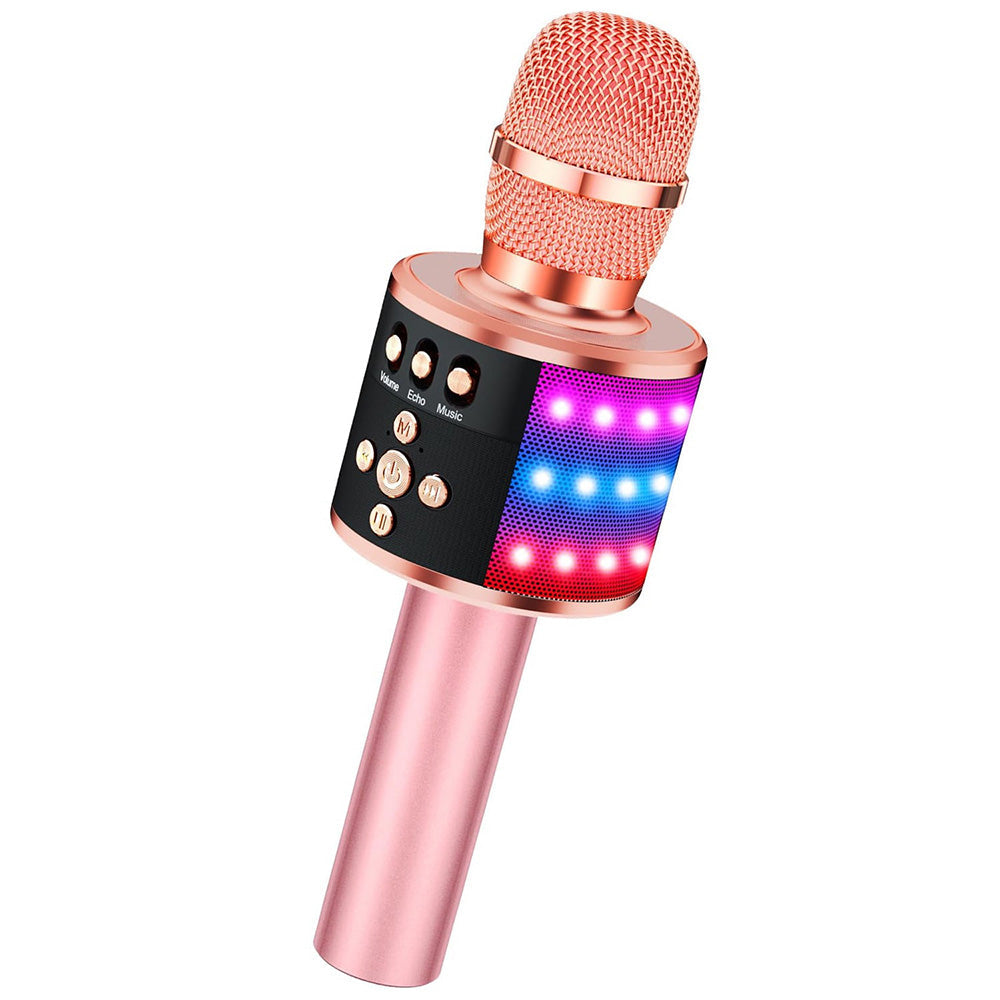 Wireless Bluetooth Karaoke Microphone with LED Lights Home Party Singing Mic Rose Red
